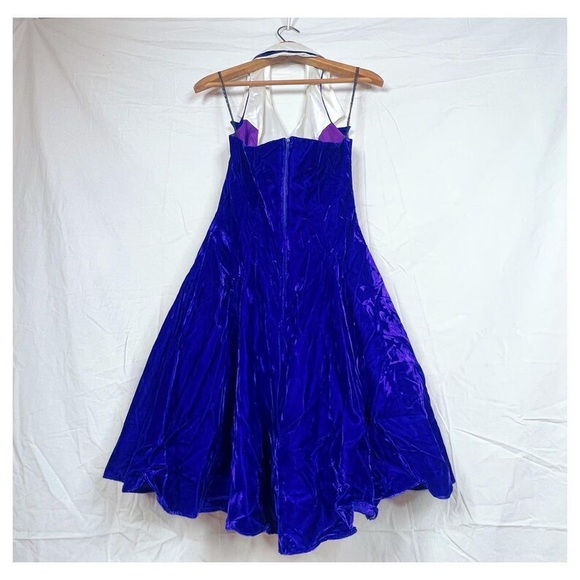 Vintage 90s Purple Velvet Sparkly Fit and Flare Cocktail Party Dress - Picture 5 of 9